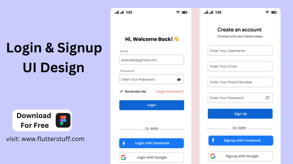 Login signup ui design flutterstuff website