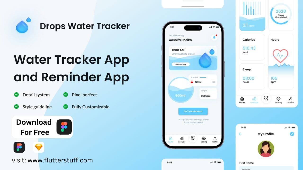 Free Water Tracker App UI Design in 2025